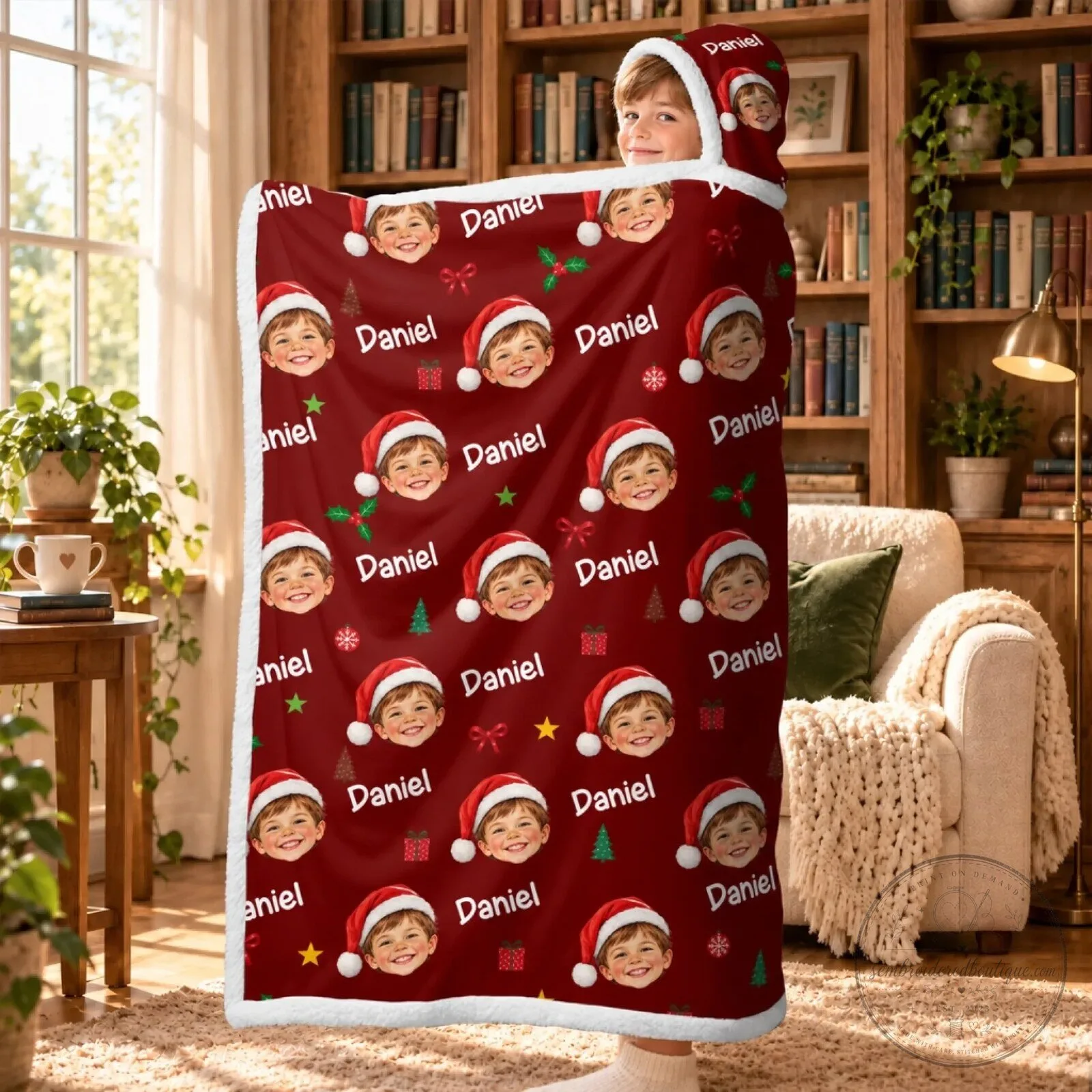 Personalized Christmas Photo Kids Wearable Hooded Blanket with Custom Name 12 Personalized Christmas Photo Kids Wearable Hooded Blanket with Custom Name