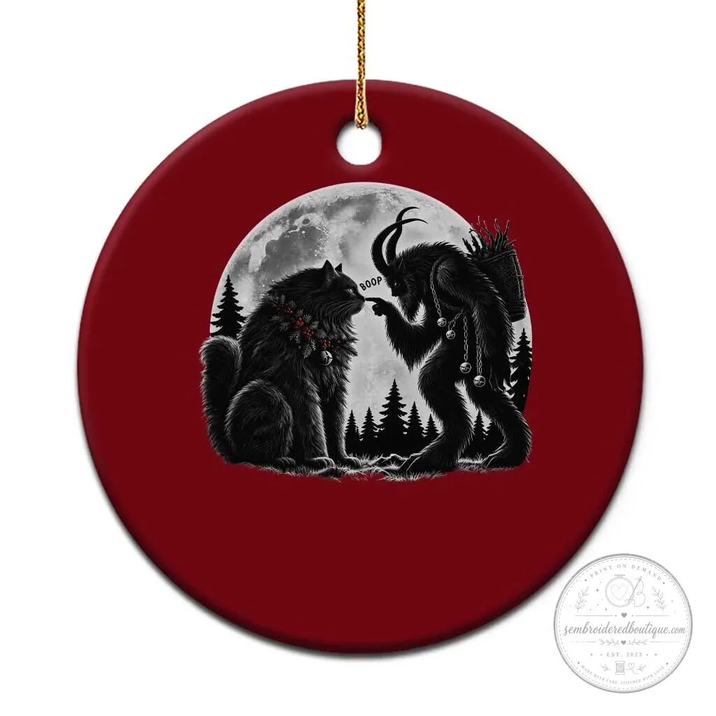 Funny Christmas Krampus Boop Yule Cat Meme Ceramic Holiday Ornament