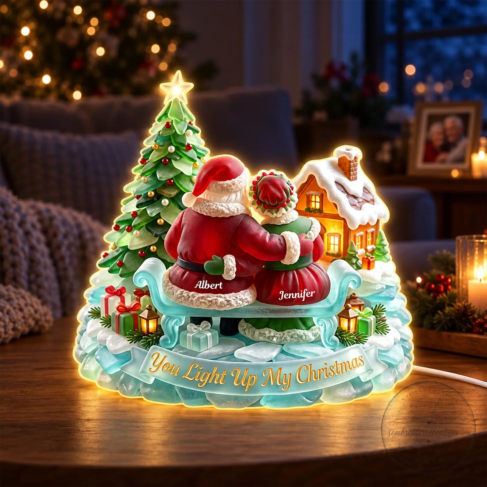 Personalized Christmas Couple Light Box with Santa and Mrs. Claus