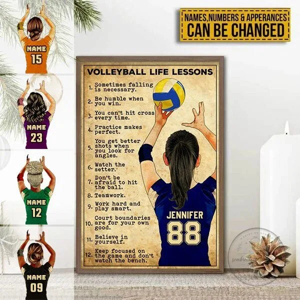 Personalized Volleyball Life Lessons Motivational Player Name and Number Poster 24 Personalized Volleyball Life Lessons Motivational Player Name and Number Poster