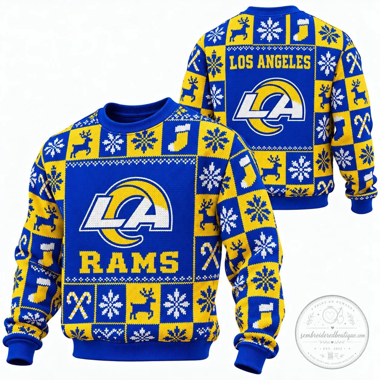Crewneck Sweatshirt for Holiday - Ugly Christmas Sweater Featuring Los Angeles Rams Design