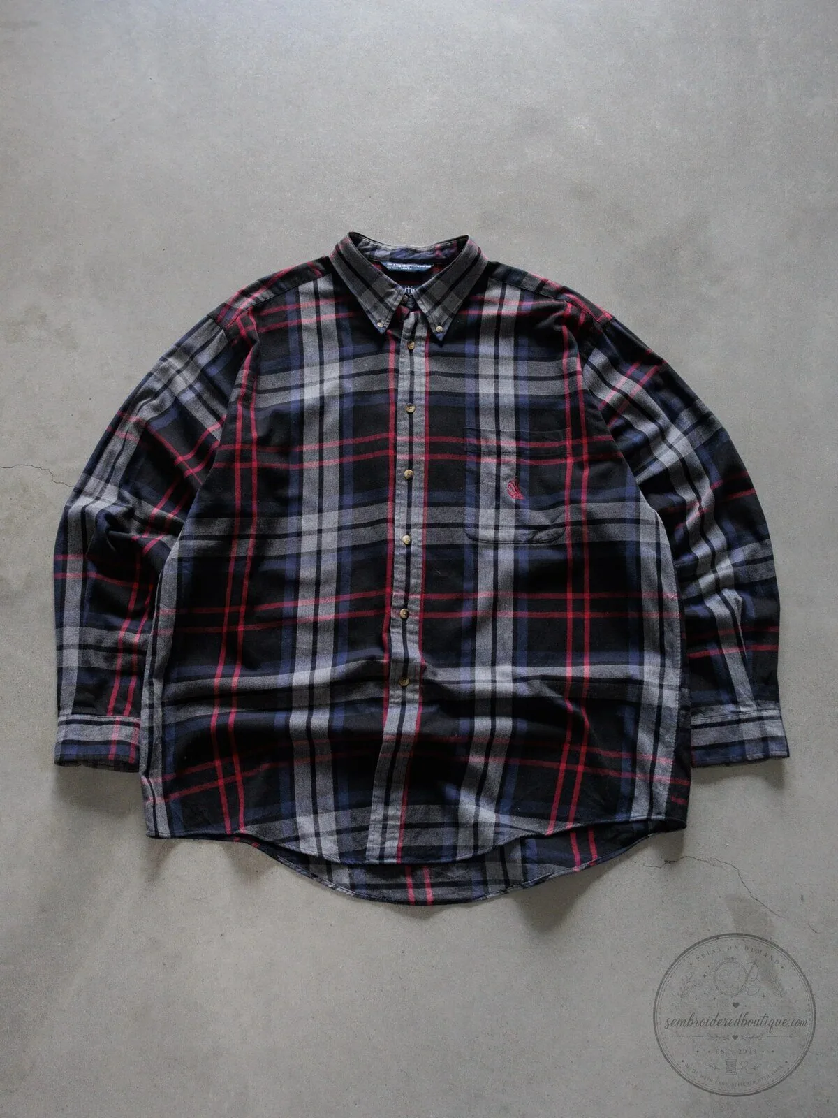 Vintage Nautica Black Plaid Flannel Long Sleeve Button Down Shirt
