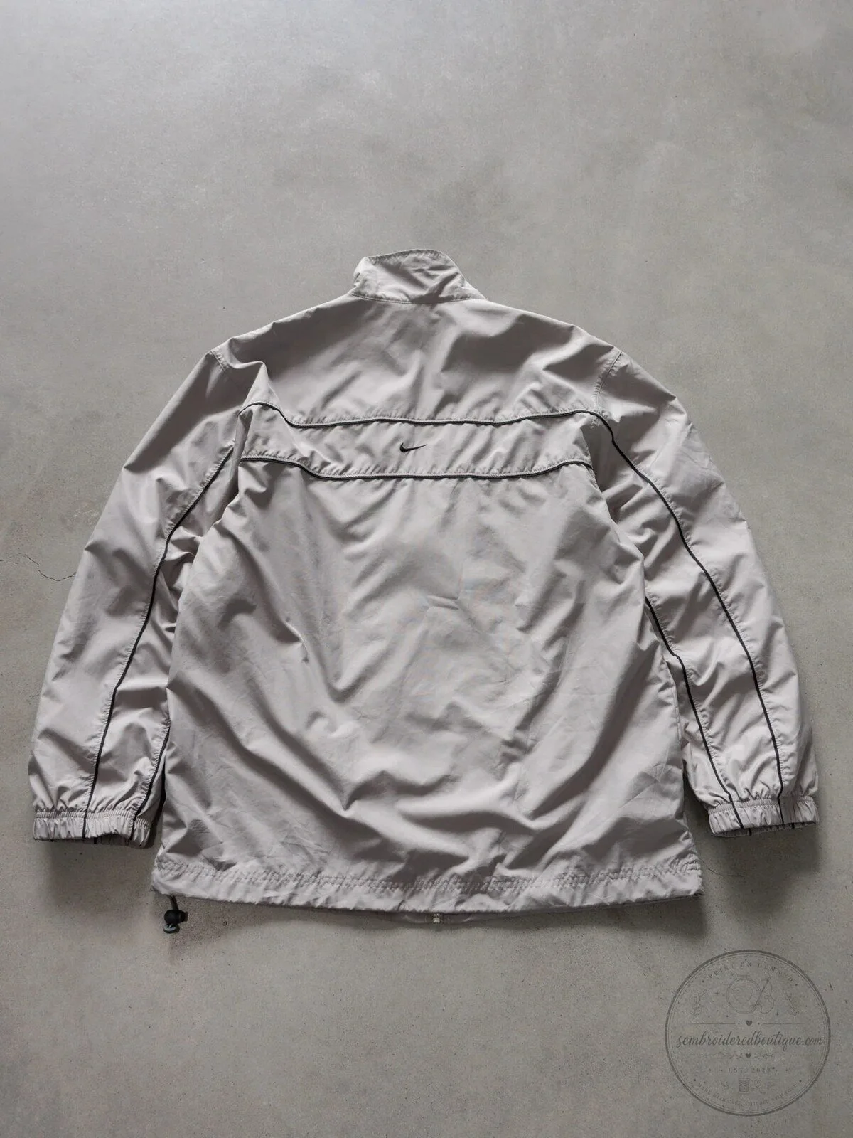 Vintage Nike Beige Windbreaker Jacket with Black Stripes and Swoosh Logo 13 Vintage Nike Beige Windbreaker Jacket with Black Stripes and Swoosh Logo