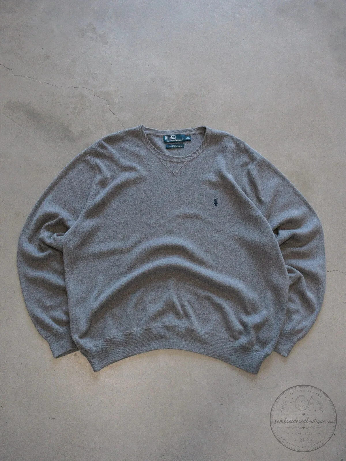 Vintage Grey Polo Ralph Lauren Crewneck Sweater with Embroidered Pony Logo