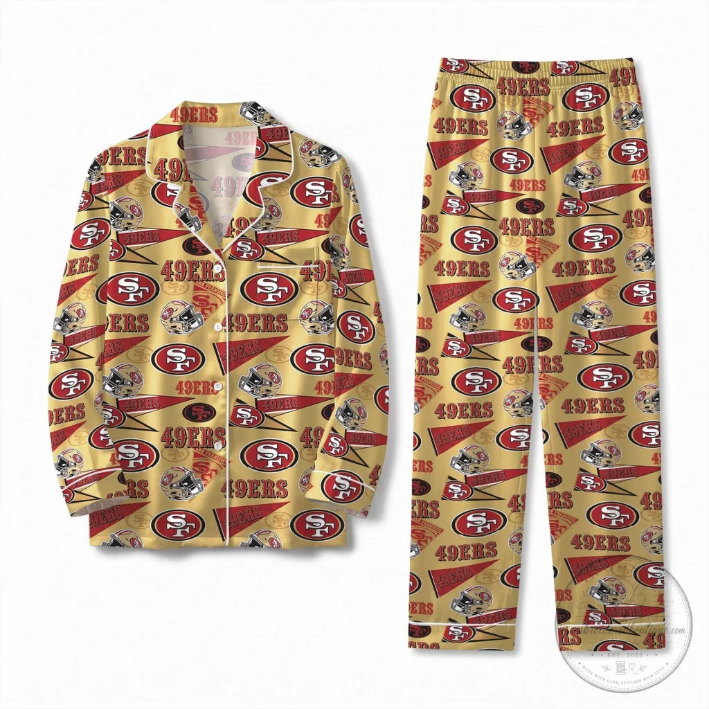 San Francisco 49ers Football Team Gold Satin Pajamas Set San Francisco 49ers Football Team Gold Satin Pajamas Set