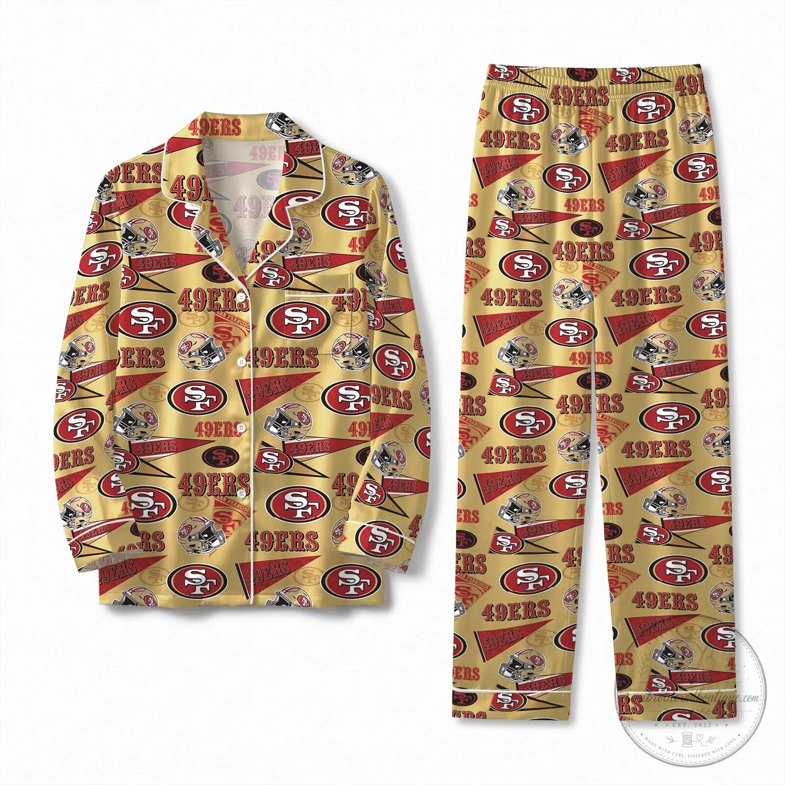 San Francisco 49ers Football Team Gold Satin Pajamas Set 5 San Francisco 49ers Football Team Gold Satin Pajamas Set