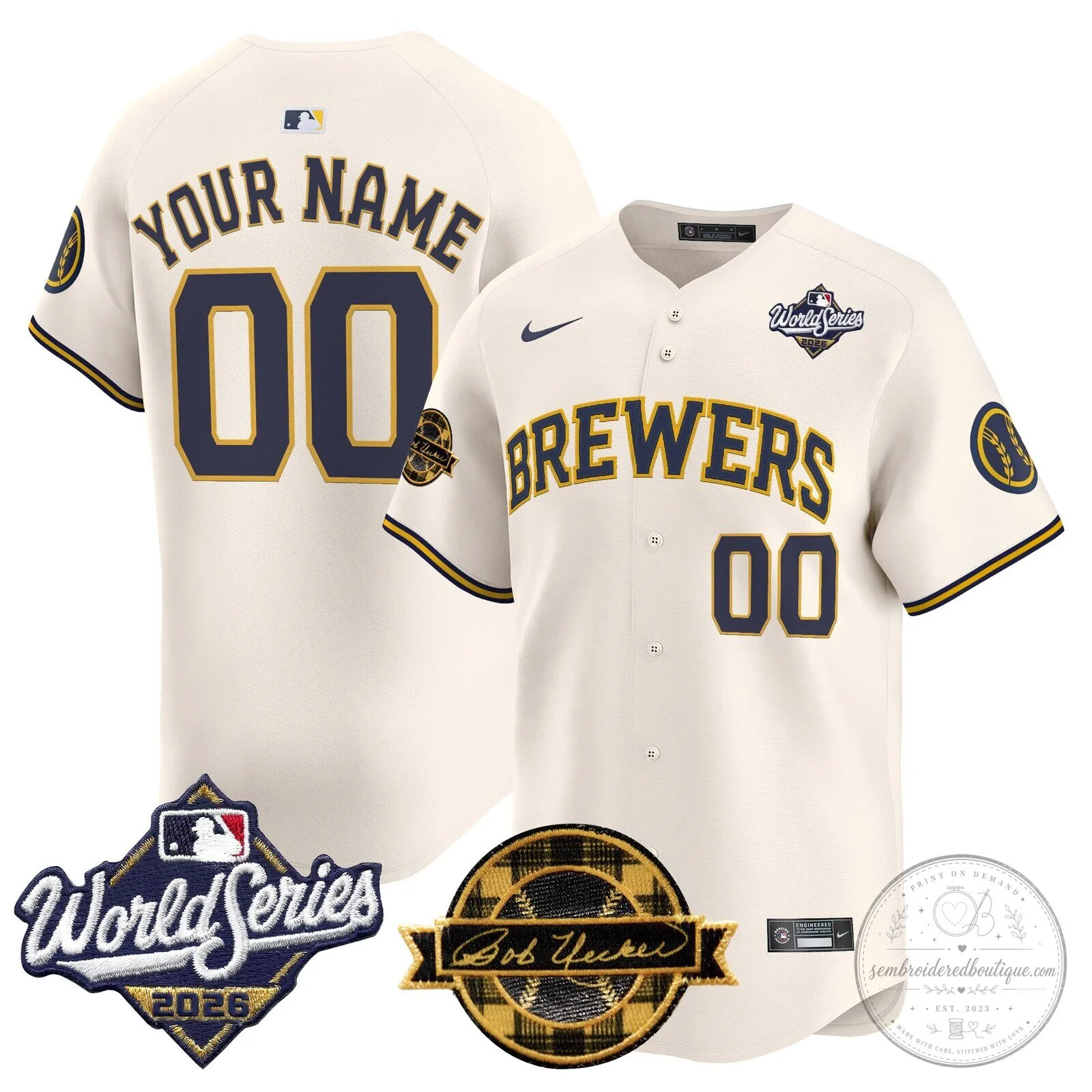 Milwaukee Brewers 2026 World Series Custom Baseball Jersey with Bob Uecker Patch