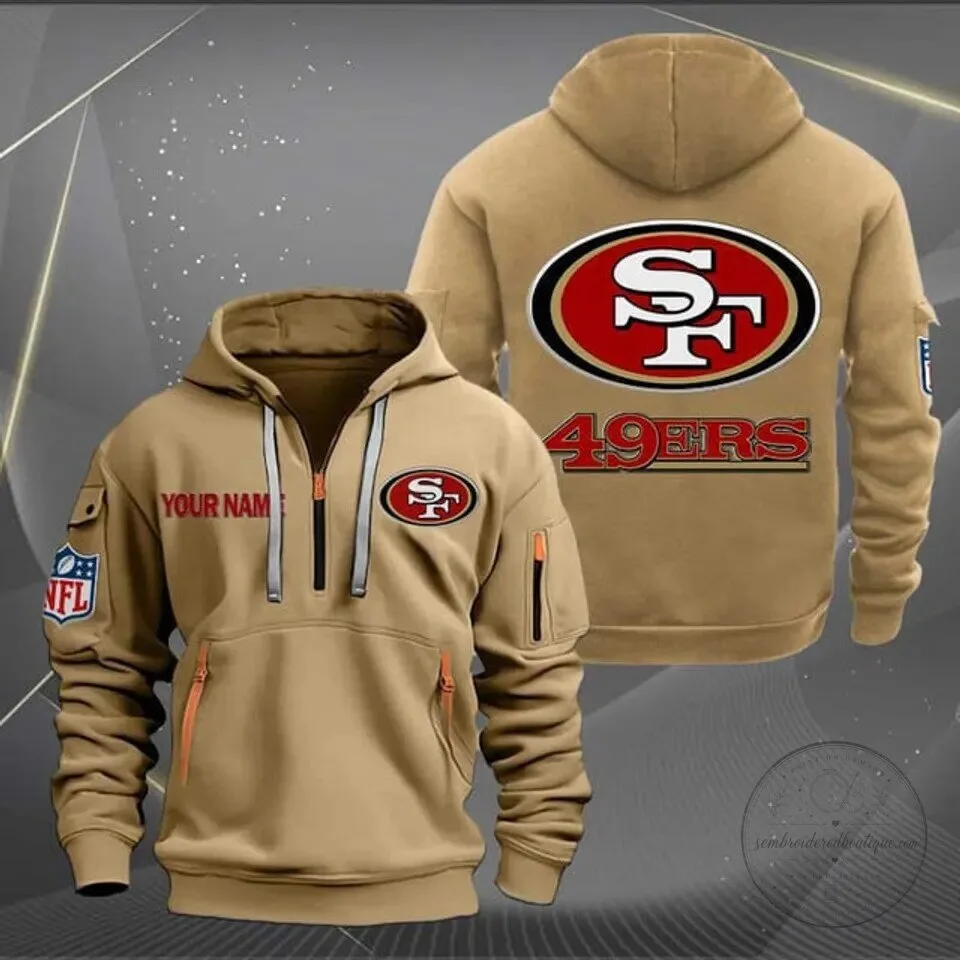 San Francisco 49ers Custom Quarter Zip Hoodie with NFL Logo 3 San Francisco 49ers Custom Quarter Zip Hoodie with NFL Logo