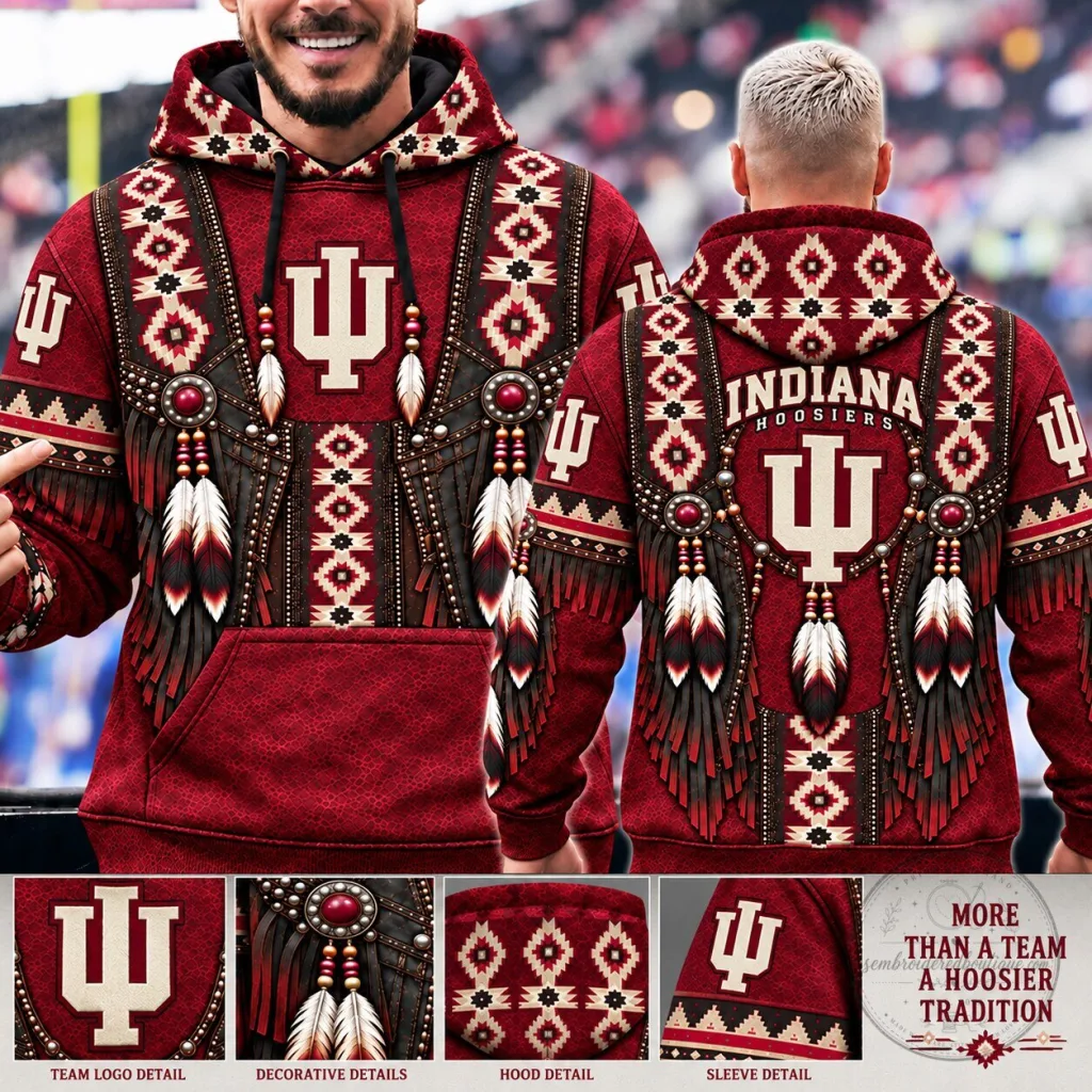 Indiana Hoosiers Football Heritage Hoodie, Native American Inspired Indiana Hoosiers Football Heritage Hoodie, Native American Inspired