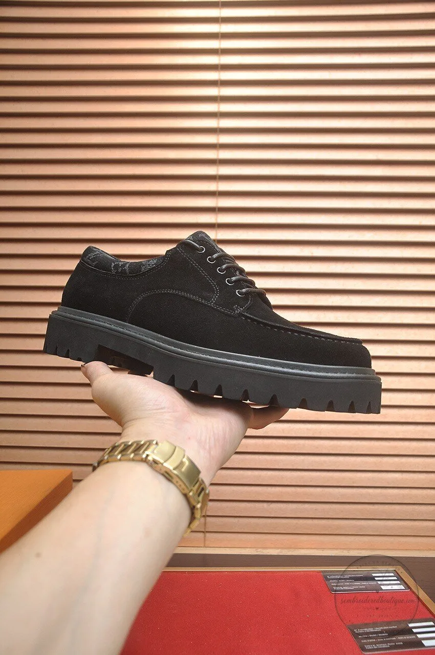 Louis Vuitton Black Suede Leather Derby Shoes with Lug Sole 10 Louis Vuitton Black Suede Leather Derby Shoes with Lug Sole