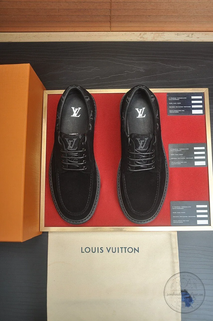 Louis Vuitton Black Suede Leather Derby Shoes with Lug Sole 11 Louis Vuitton Black Suede Leather Derby Shoes with Lug Sole