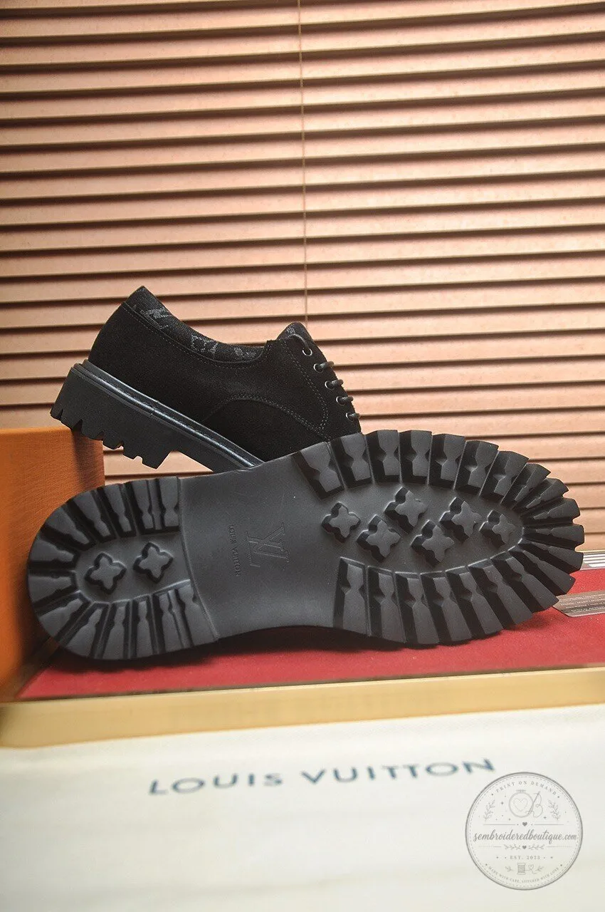 Louis Vuitton Black Suede Leather Derby Shoes with Lug Sole 13 Louis Vuitton Black Suede Leather Derby Shoes with Lug Sole