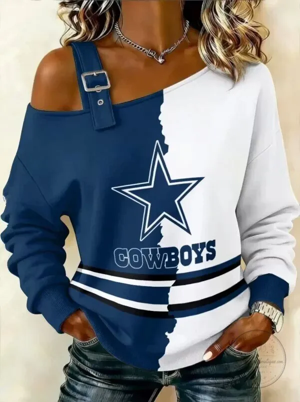 Dallas Cowboys Women's Off-Shoulder Long Sleeve Football Team Sweatshirt 3 Dallas Cowboys Women's Off-Shoulder Long Sleeve Football Team Sweatshirt