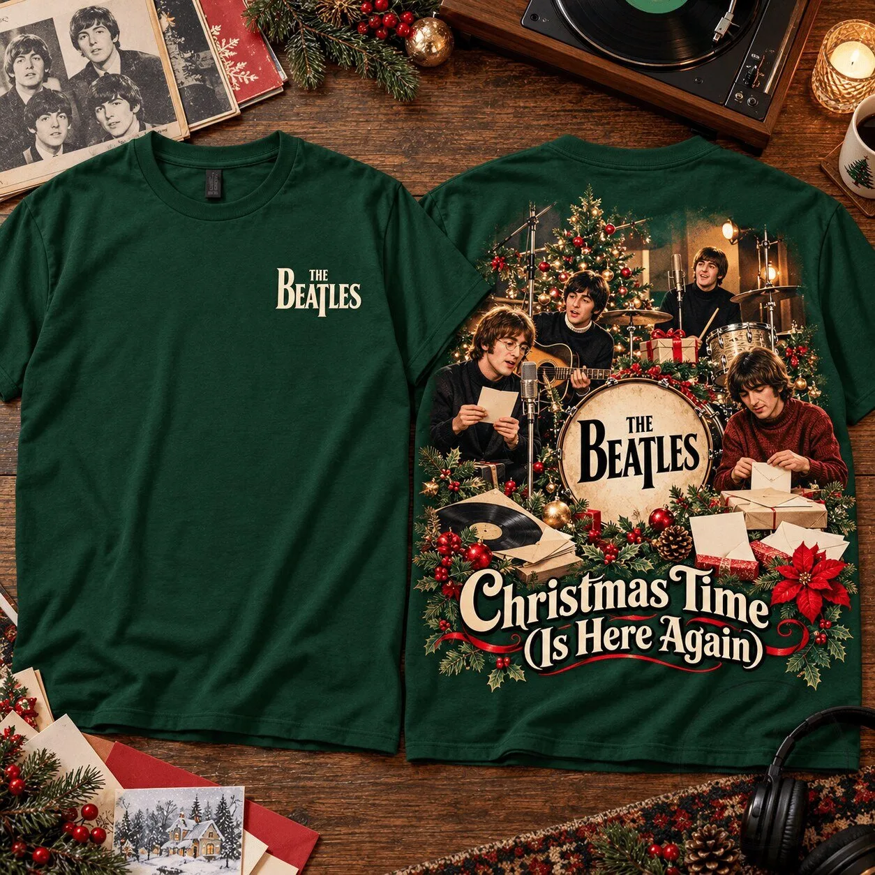 The Beatles Christmas Time Is Here Again Holiday Music Band T-Shirt 1 The Beatles Christmas Time Is Here Again Holiday Music Band T-Shirt