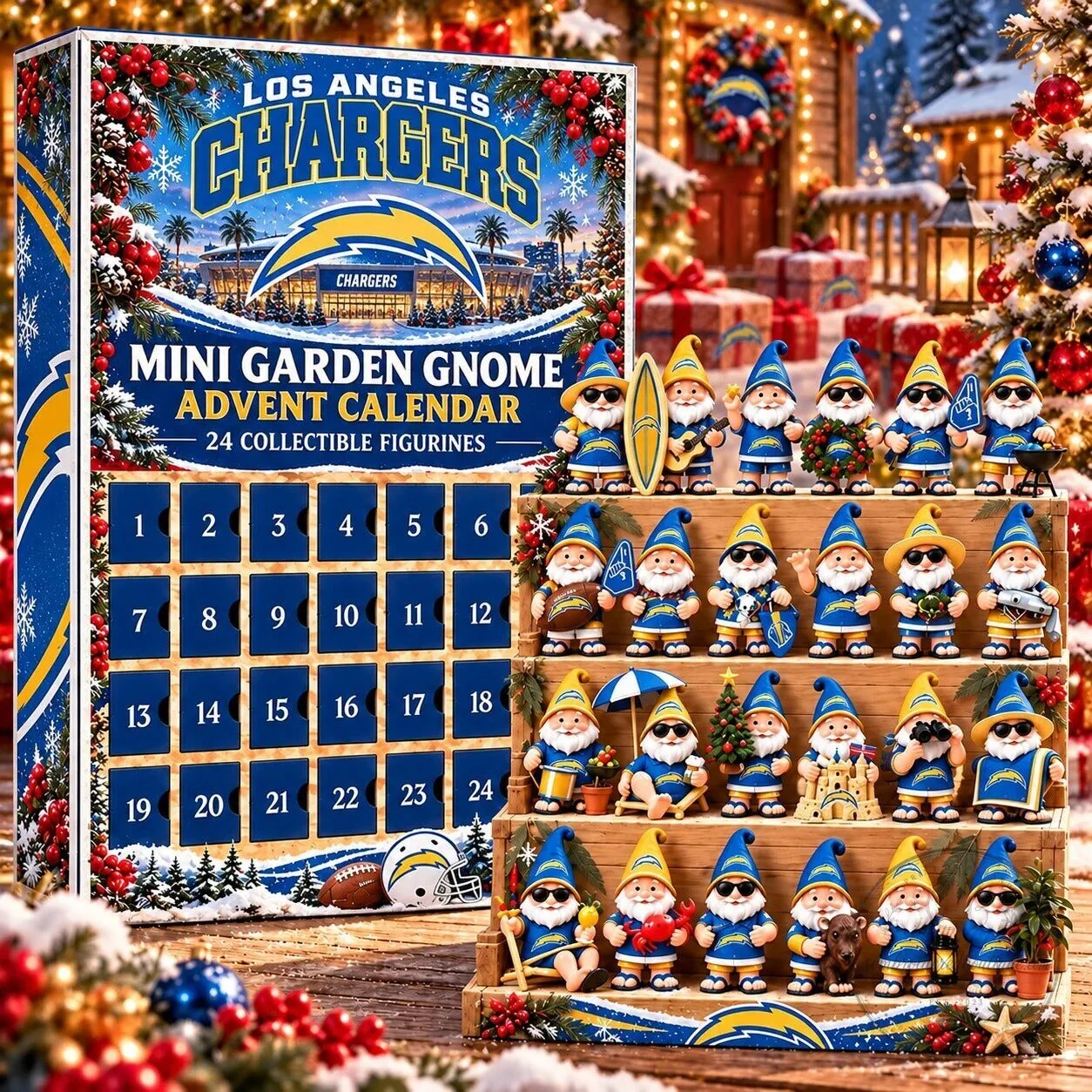 Los Angeles Chargers NFL Mini Garden Gnome Advent Calendar with 24 Figurines 2D