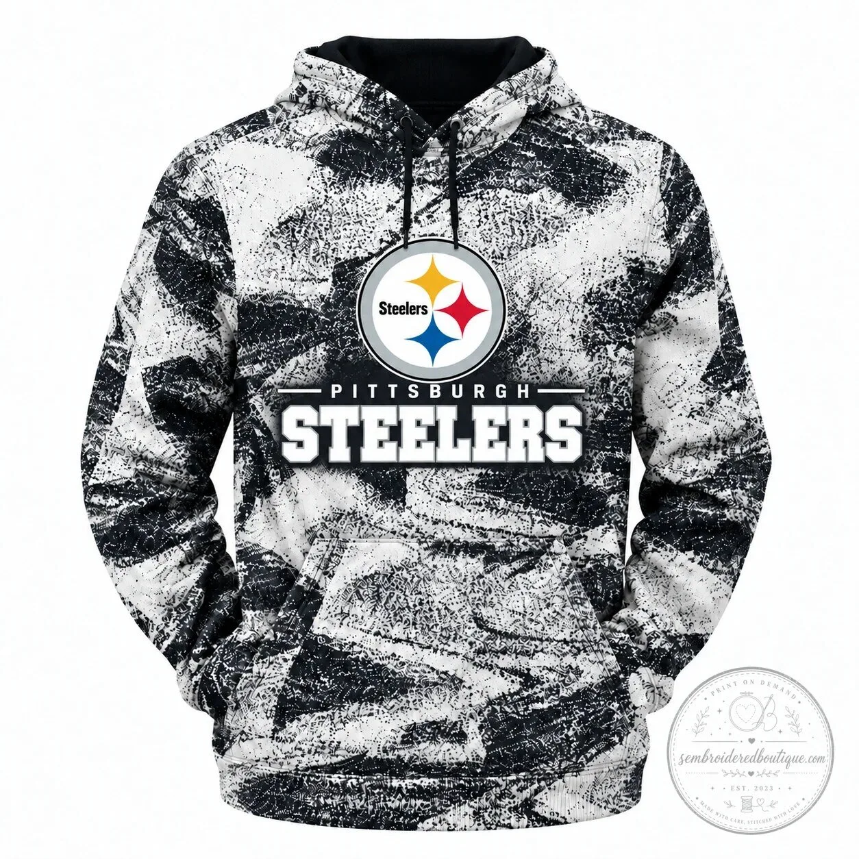 Pittsburgh Steelers Black and White Grunge Pattern NFL Football Hoodie 2 Pittsburgh Steelers Black and White Grunge Pattern NFL Football Hoodie