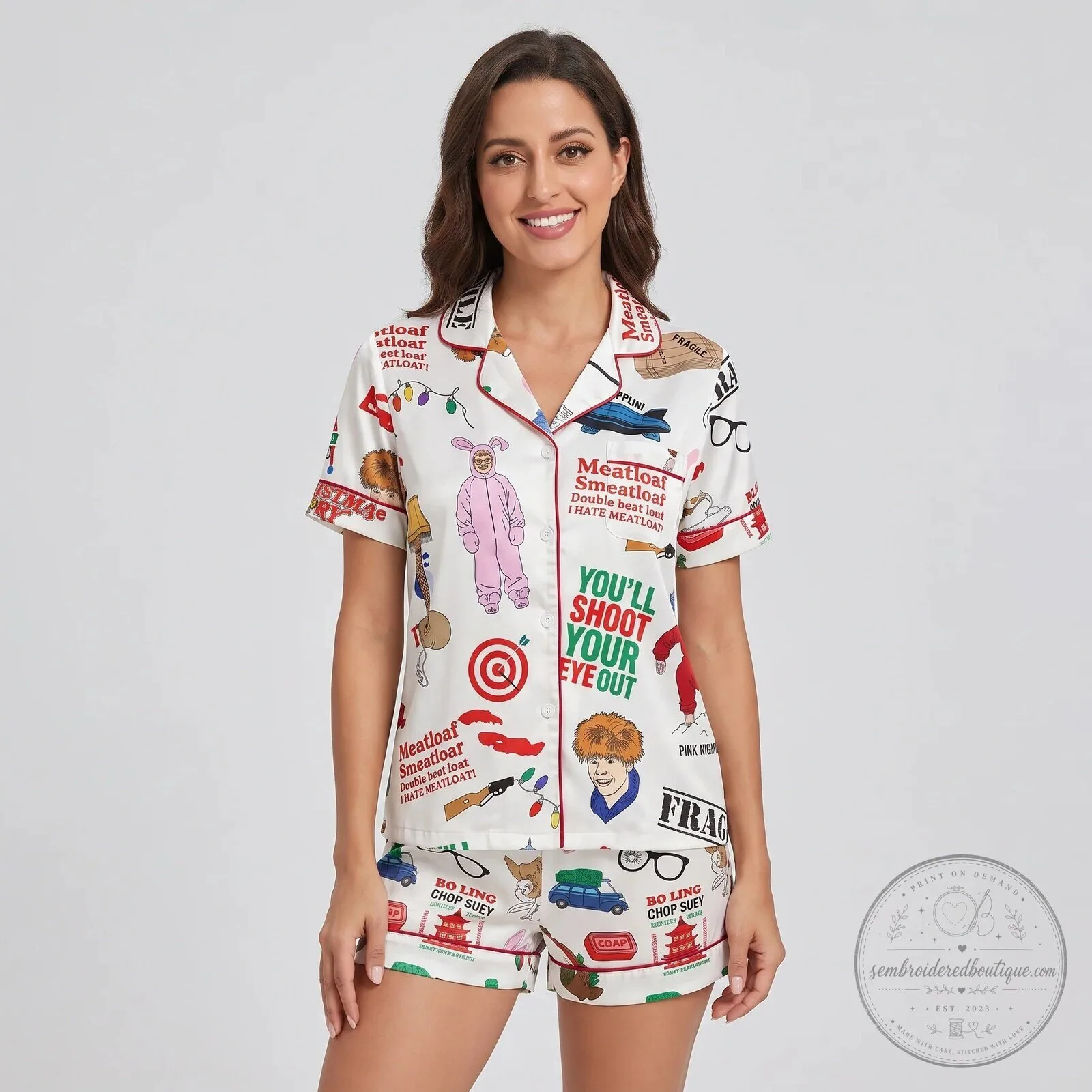 A Christmas Story Movie Quotes Holiday Women's Pajama Set 6 A Christmas Story Movie Quotes Holiday Women