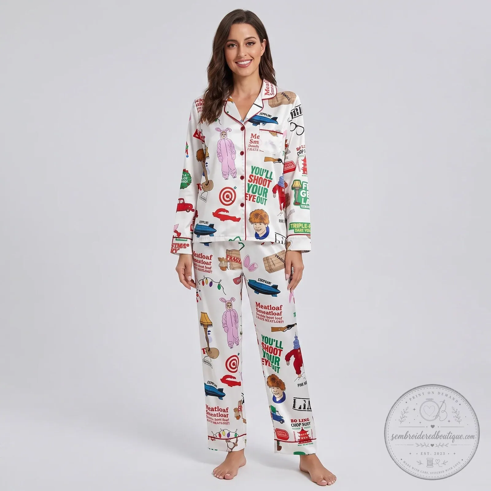A Christmas Story Movie Quotes Holiday Women's Pajama Set 8 A Christmas Story Movie Quotes Holiday Women