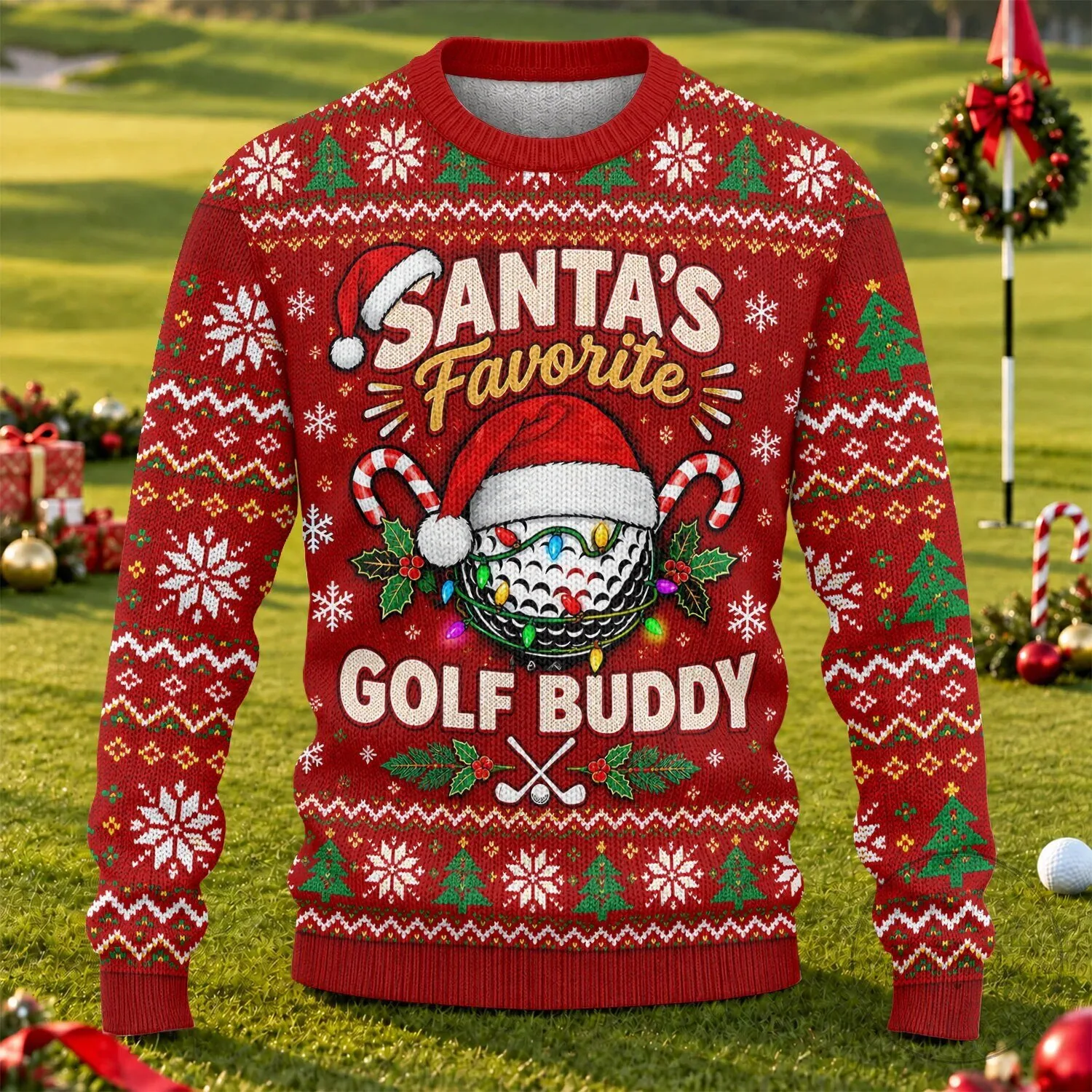 Santa's Favorite Golf Buddy Ugly Christmas Sweater Holiday Party Gift