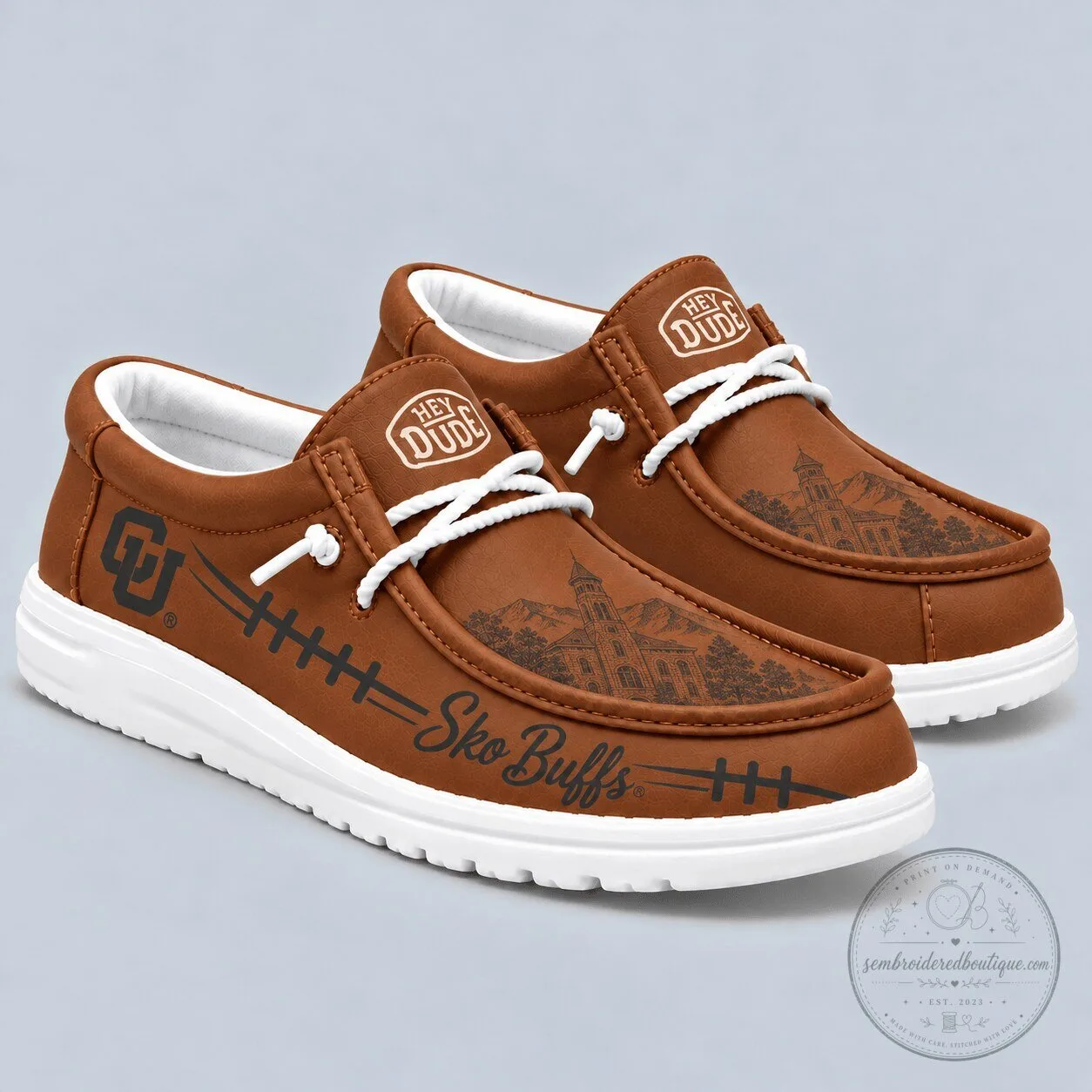 Colorado Buffaloes Football Team Brown Leather Look Slip-on Loafers Shoes