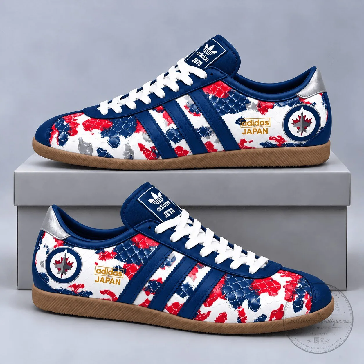 Winnipeg Jets NHL Ice Camo Pattern Low Top Sneakers with Classic Gum Sole
