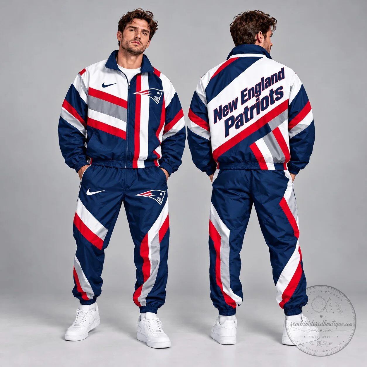 Full Zip Windbreaker Jacket with Retro Geometric Stripe for New England Patriots Fans 13 Full Zip Windbreaker Jacket with Retro Geometric Stripe for New England Patriots Fans