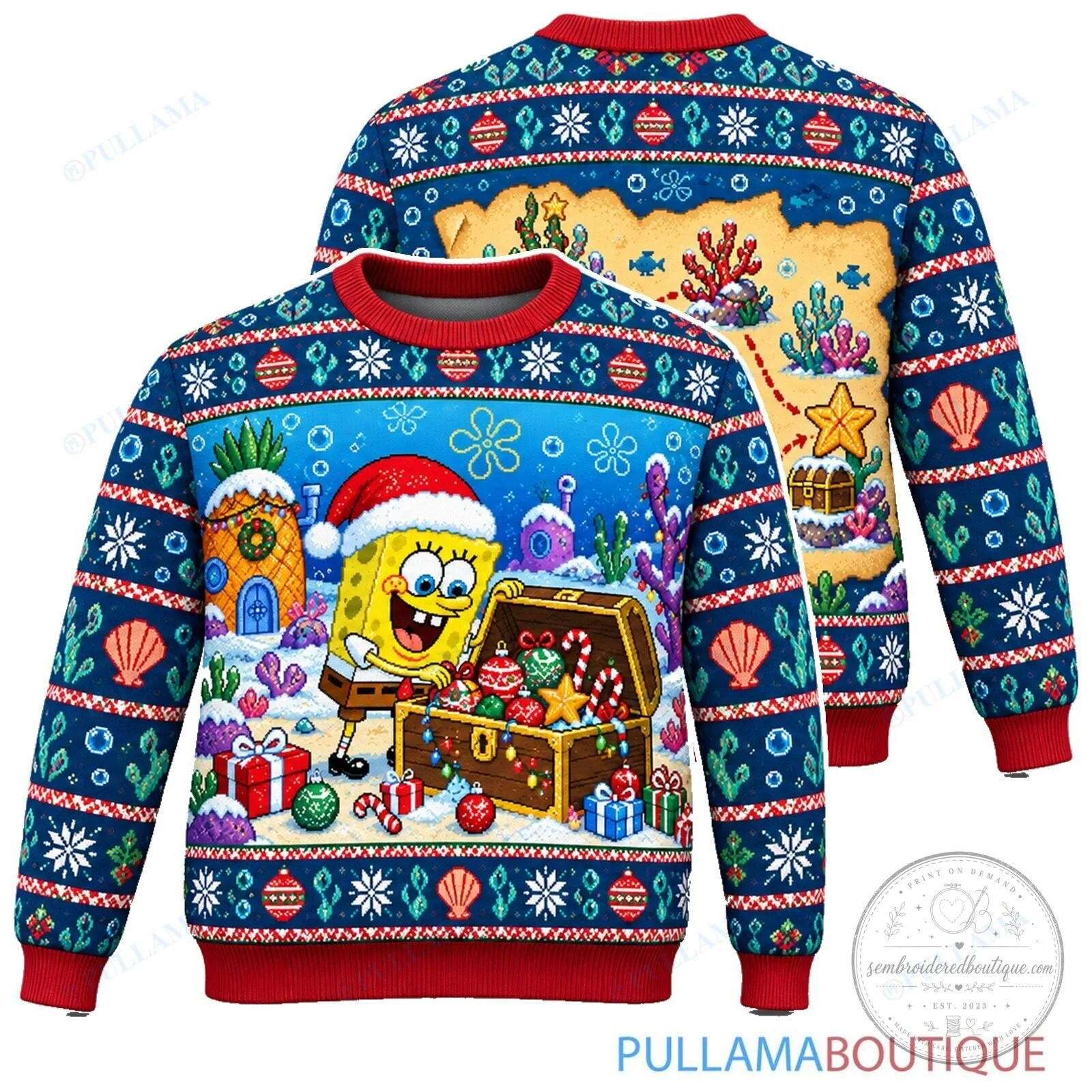 SpongeBob SquarePants Treasure Hunt Ugly Christmas Sweater 2 SpongeBob SquarePants Treasure Hunt Ugly Christmas Sweater