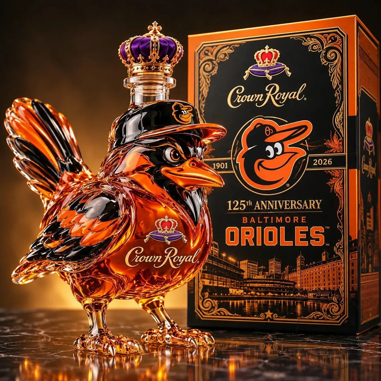 Baltimore Orioles 125th Anniversary Crown Royal Whiskey Decanter Bottle 3 Baltimore Orioles 125th Anniversary Crown Royal Whiskey Decanter Bottle