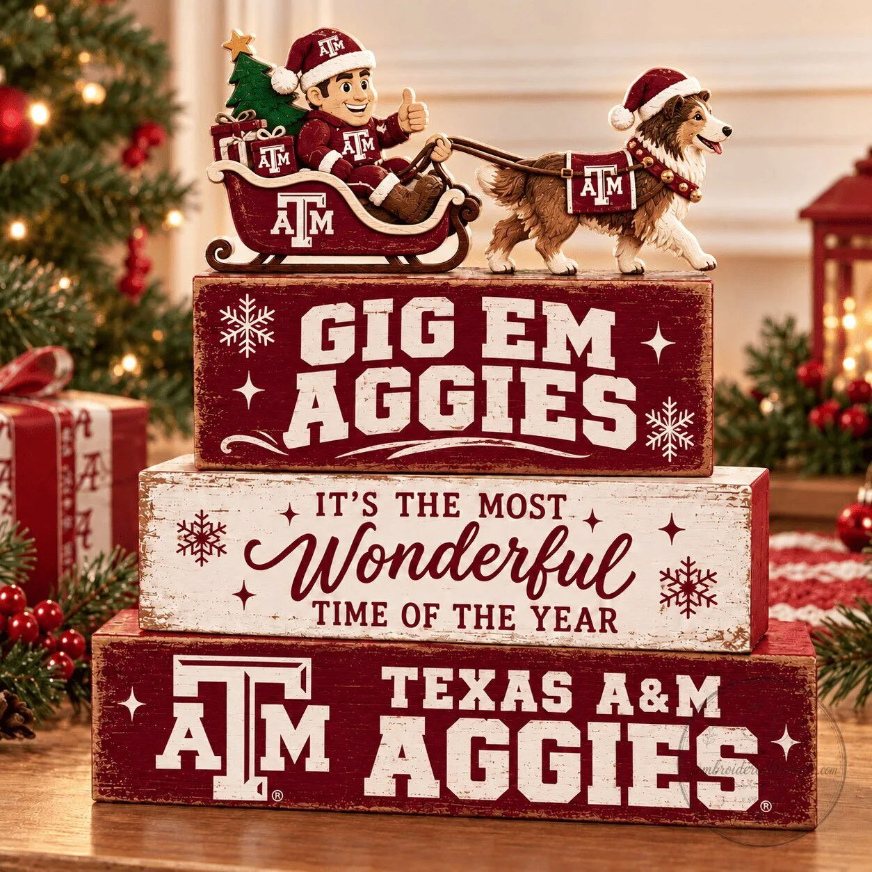 Texas A&M Aggies Christmas Holiday Stacked Wooden Block Tabletop Decor Sign 8 Texas A&M Aggies Christmas Holiday Stacked Wooden Block Tabletop Decor Sign