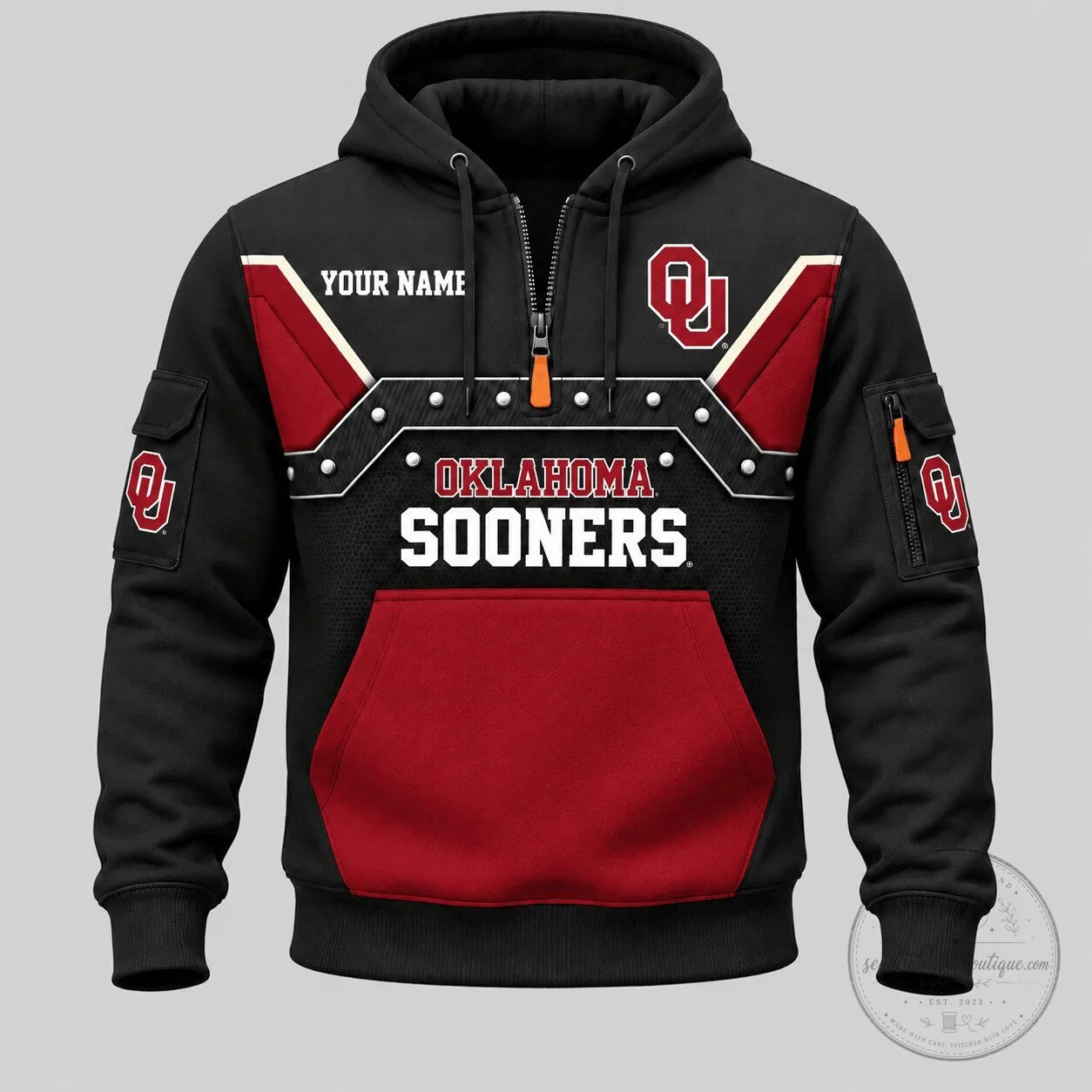Oklahoma Sooners Personalized Black and Red Half Zip Hoodie 6 Oklahoma Sooners Personalized Black and Red Half Zip Hoodie