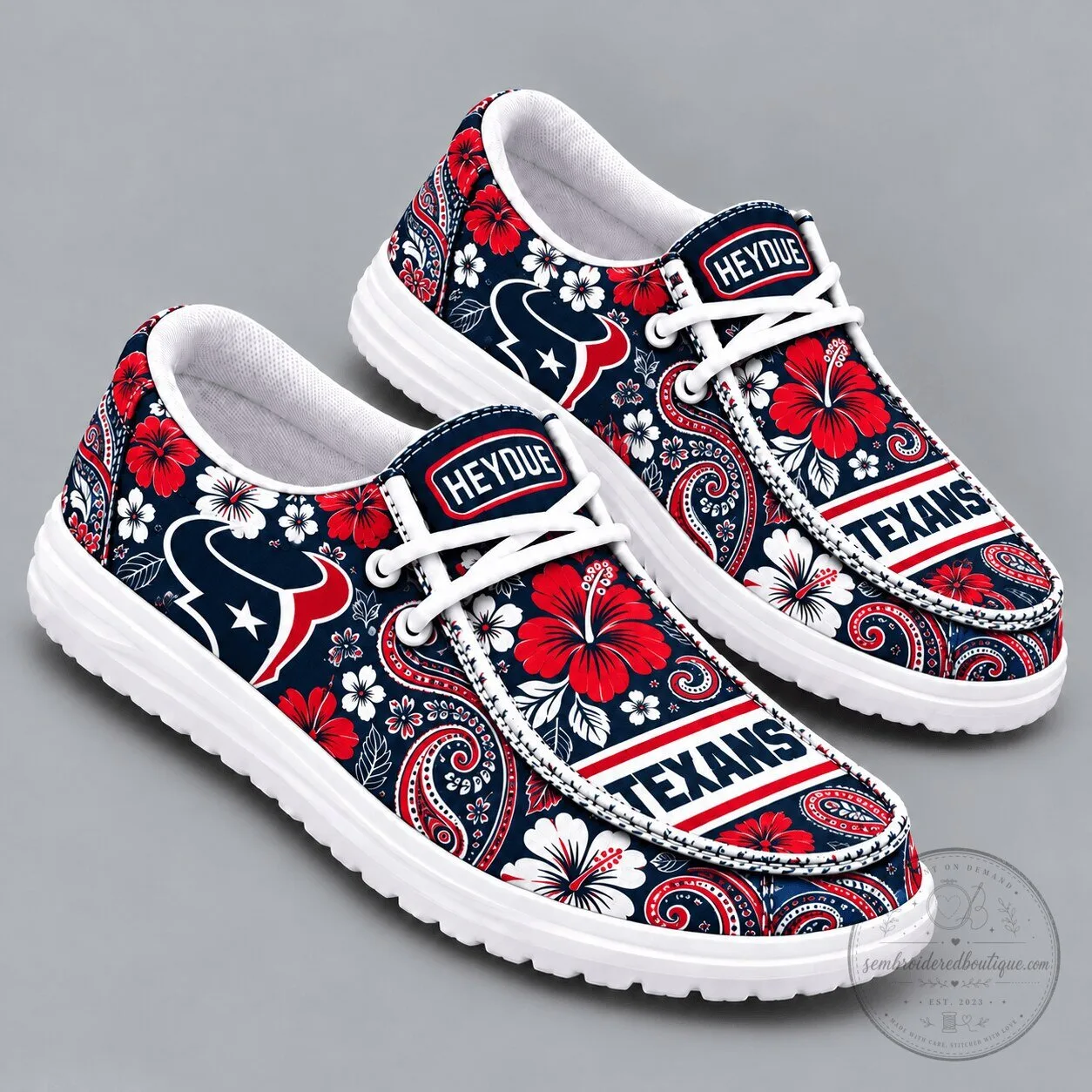 Houston Texans Floral Paisley Bandana Print Lightweight Casual Loafers Shoes