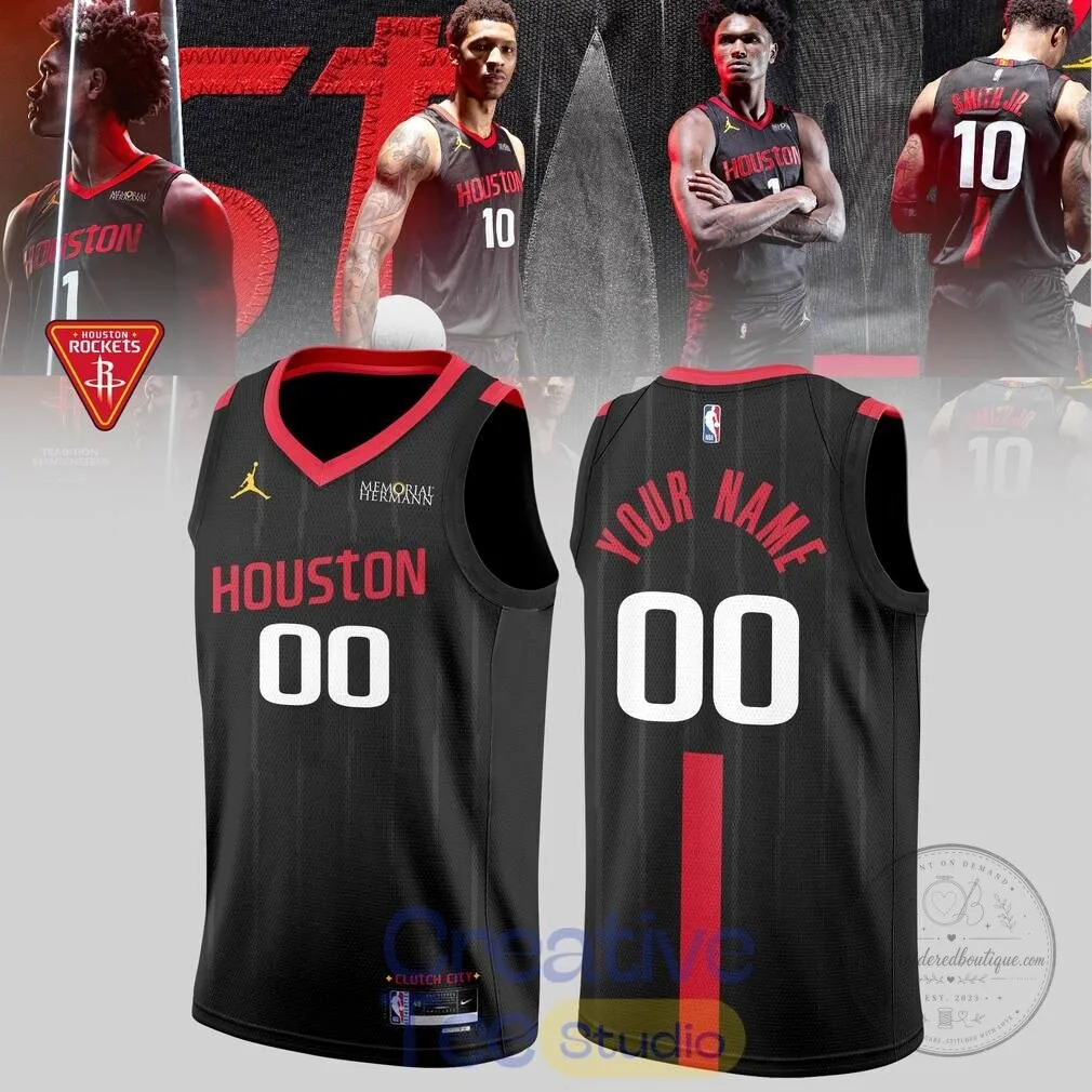 Houston Rockets Black Custom Name and Number Basketball Jersey 5 Houston Rockets Black Custom Name and Number Basketball Jersey