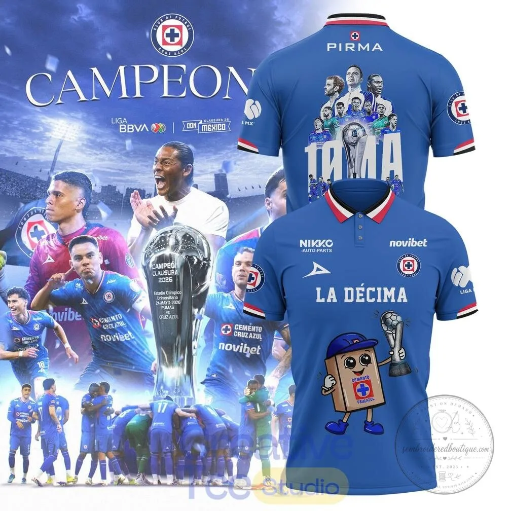 Cruz Azul La Décima Liga MX Campeon 2026 Commemorative Polo Shirt 2 Cruz Azul La Décima Liga MX Campeon 2026 Commemorative Polo Shirt