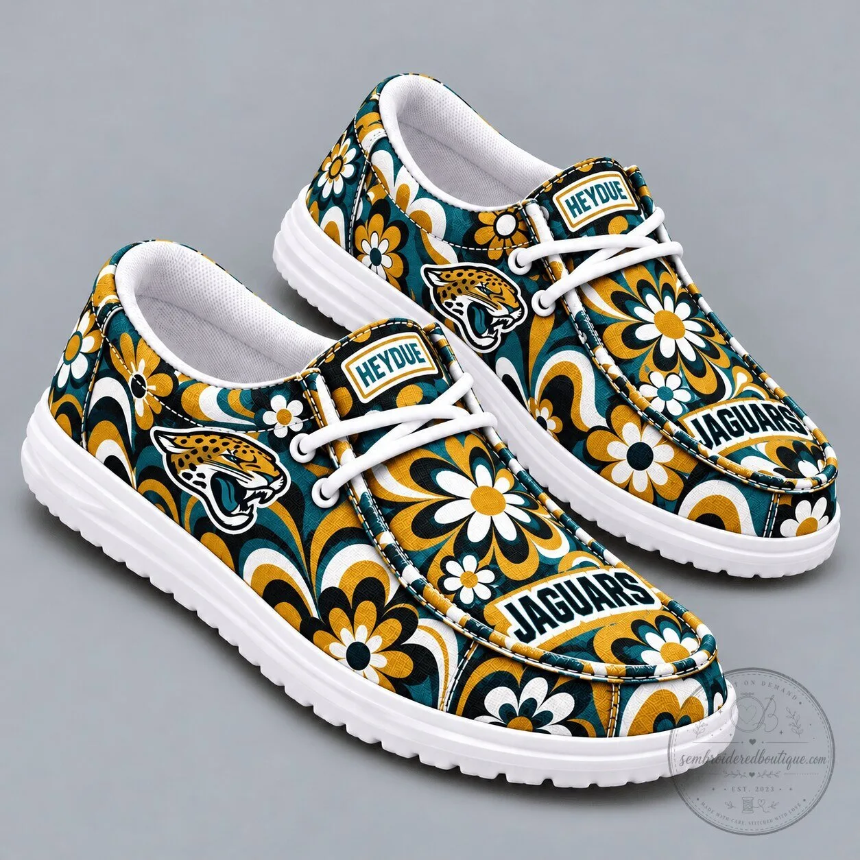 Jacksonville Jaguars Groovy Floral Print Casual Loafers Shoes 1 Jacksonville Jaguars Groovy Floral Print Casual Loafers Shoes