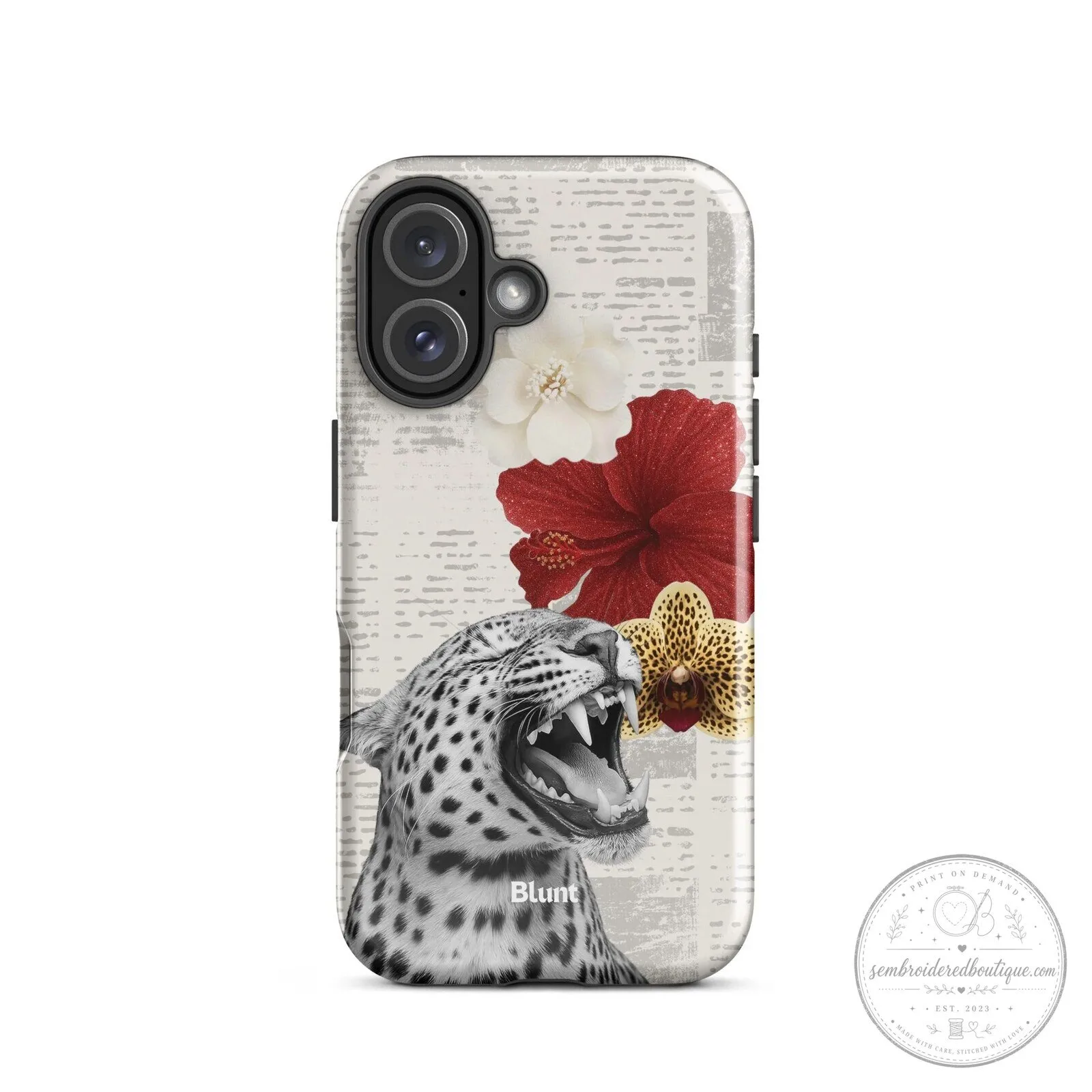 Roaring Leopard and Tropical Flowers iPhone Case