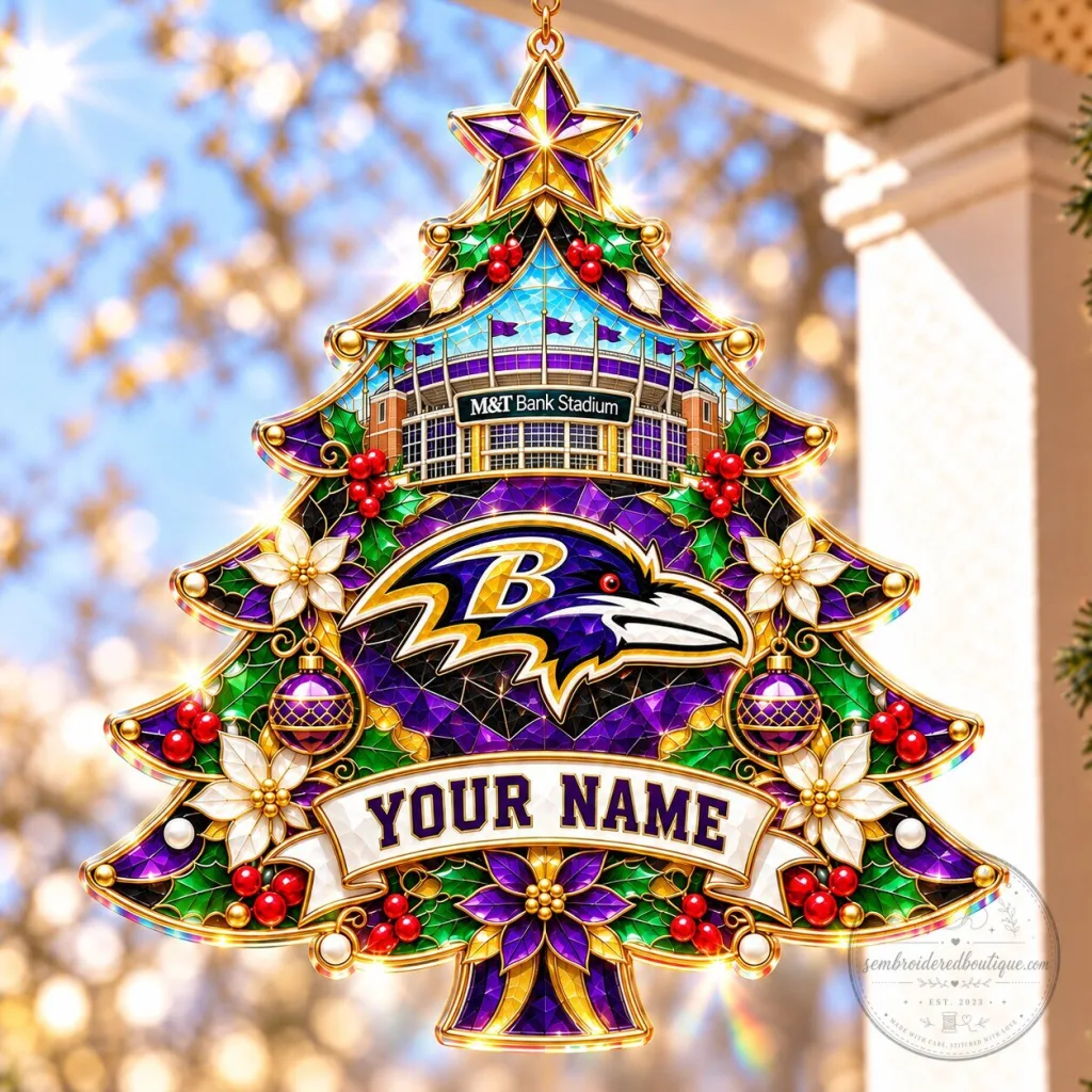 Baltimore Ravens Christmas Tree Stained Glass Suncatcher Ornament Baltimore Ravens Christmas Tree Stained Glass Suncatcher Ornament