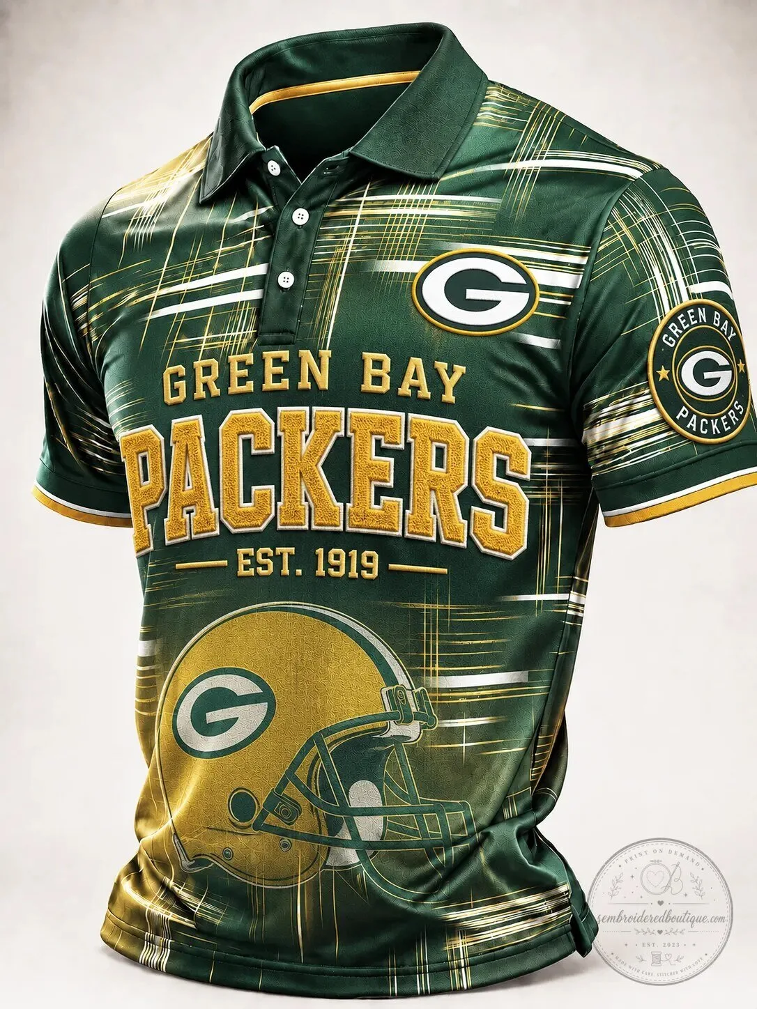 Green Bay Packers Vintage Style Football Polo Shirt for Men