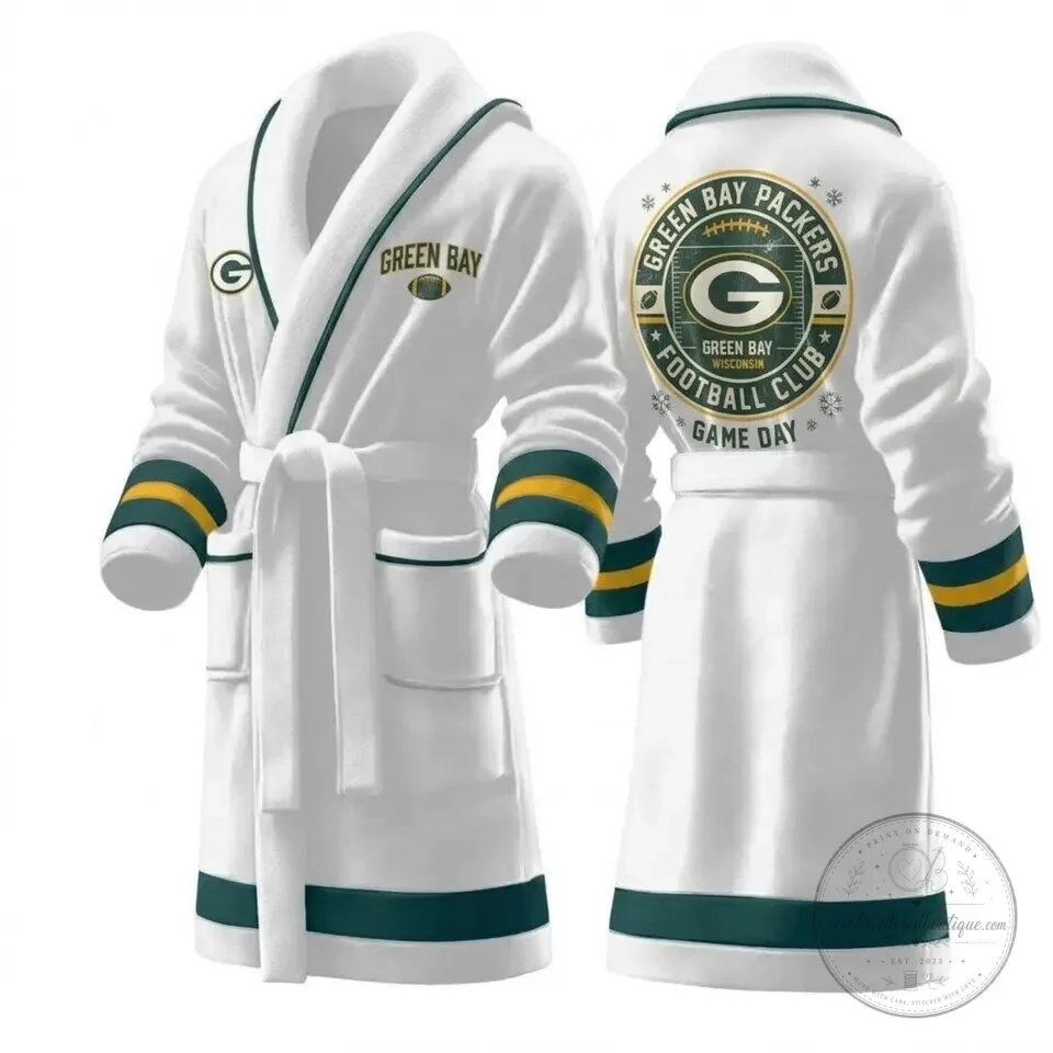 Green Bay Packers Football Club Game Day White Bathrobe for Men and Women