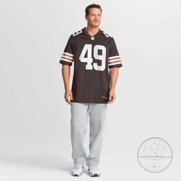 Cleveland Browns Carson Schwesinger Number 49 Brown Football Jersey 18 Cleveland Browns Carson Schwesinger Number 49 Brown Football Jersey