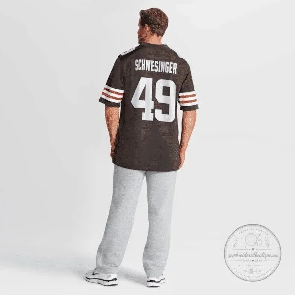 Cleveland Browns Carson Schwesinger Number 49 Brown Football Jersey 19 Cleveland Browns Carson Schwesinger Number 49 Brown Football Jersey