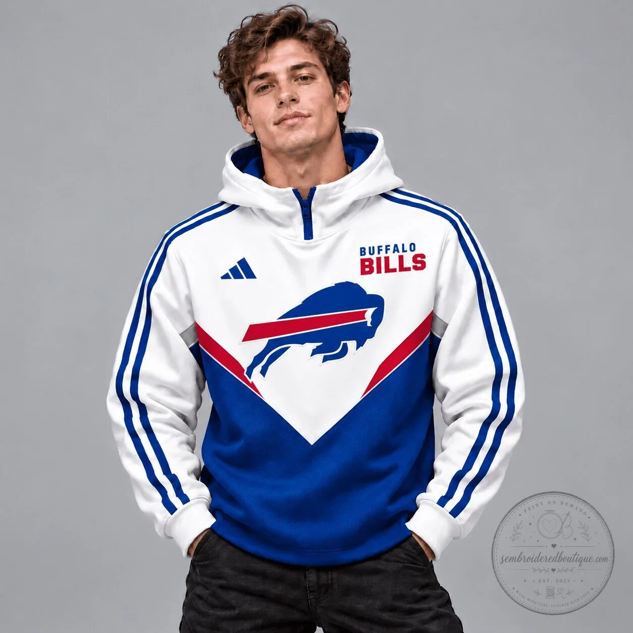 Buffalo Bills NFL Football Team White Blue Colorblock Hoodie