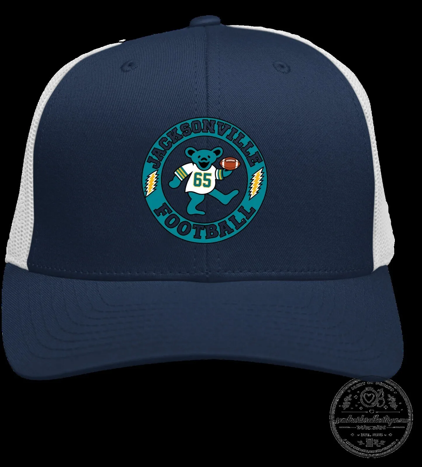 Jacksonville Jaguars Grateful Dead Dancing Bear Football Gray and Black Trucker Cap 8 Jacksonville Jaguars Grateful Dead Dancing Bear Football Gray and Black Trucker Cap
