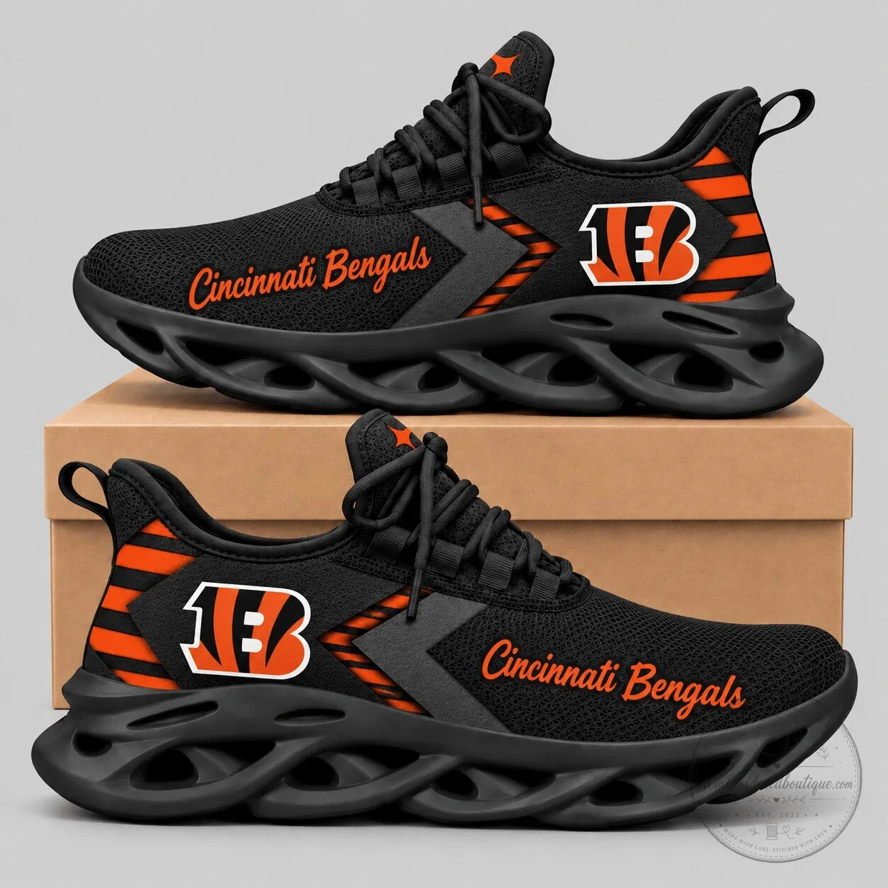 Cincinnati Bengals NFL Football Team Logo Black Wave Sole Sneakers 3 Cincinnati Bengals NFL Football Team Logo Black Wave Sole Sneakers