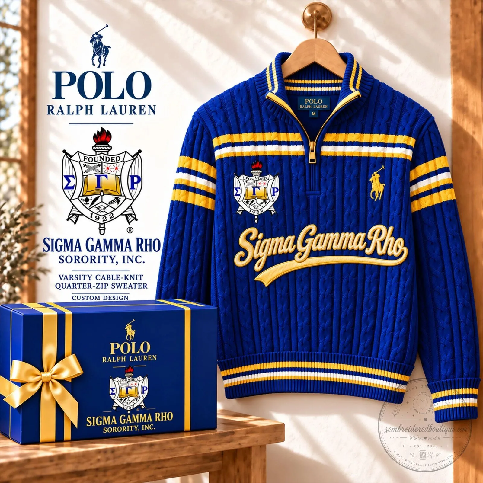 Sigma Gamma Rho Sorority, Inc. Varsity Cable-Knit Quarter-Zip Sweater
