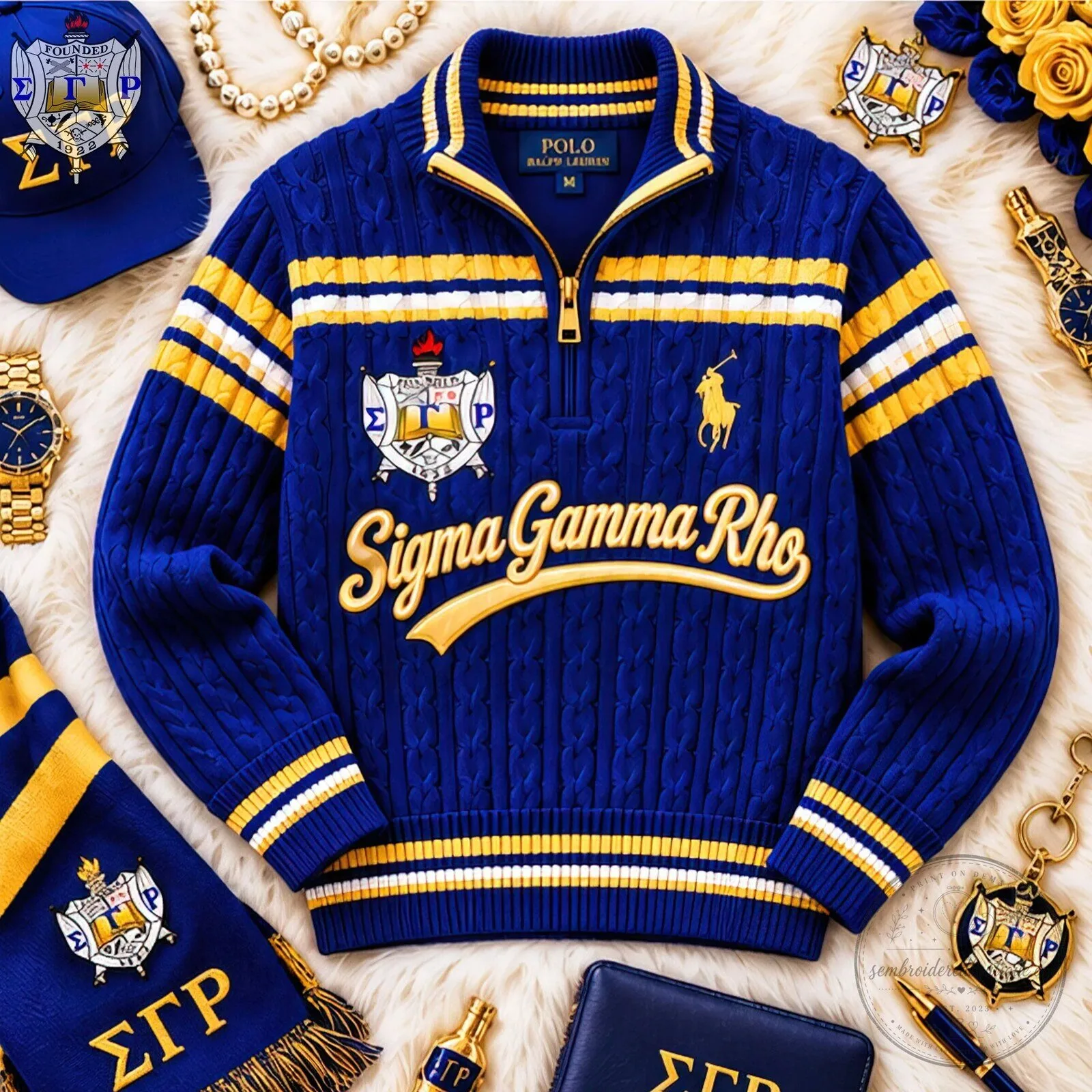 Sigma Gamma Rho Sorority, Inc. Varsity Cable-Knit Quarter-Zip Sweater 10 Sigma Gamma Rho Sorority, Inc. Varsity Cable-Knit Quarter-Zip Sweater